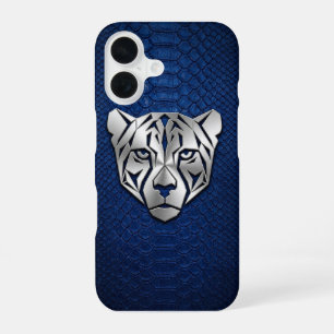 Silver Geometric Leopard Blue Snakeskin iPhone 16  Case