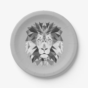 Silver Geometric Lion Paper Plate