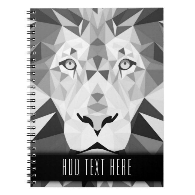 Silver Geometric Lion with Custom Text Spiral Notebook (Front)