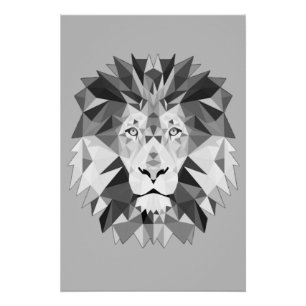Silver Geometric Lions Head Poster