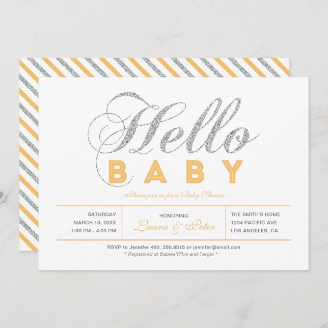 Silver | Girl, Modern Typography Baby Shower Invitation (Front/Back)