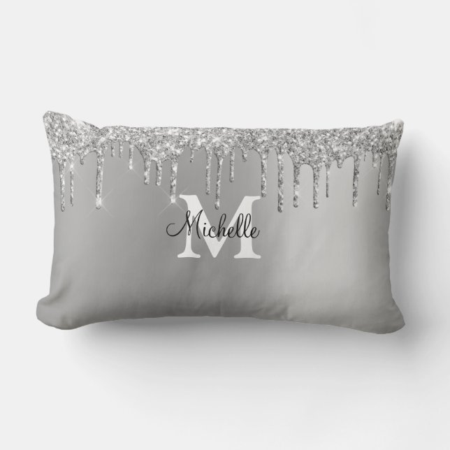Silver Glam and Glitter Personalised Lumbar Cushion (Front)