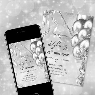 Silver Glam Birthday Party Invitation