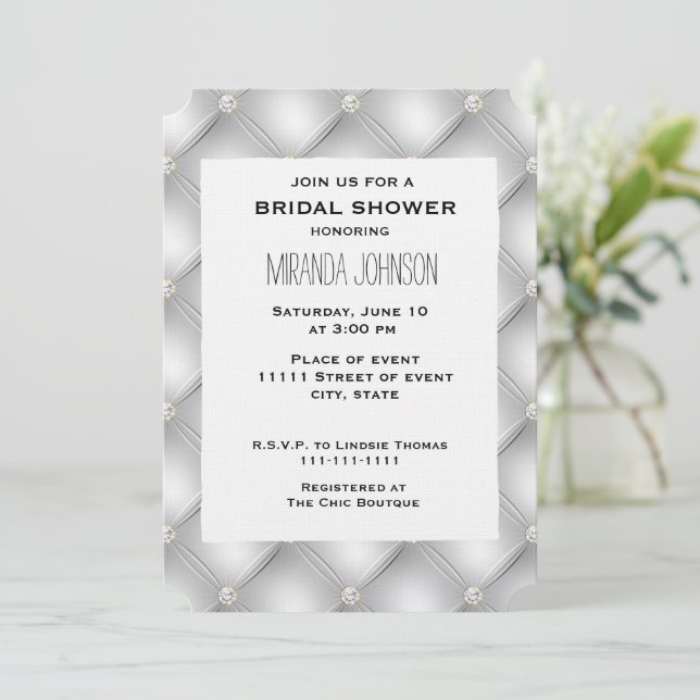 Silver Glam Diamond Bridal Shower Invitation (Standing Front)