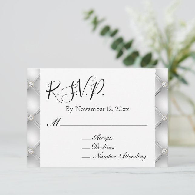 Silver Glam Diamond RSVP Enclosure Card (Standing Front)