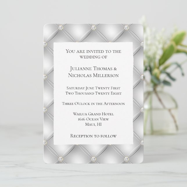 Silver Glam Diamond Wedding Invitation (Standing Front)