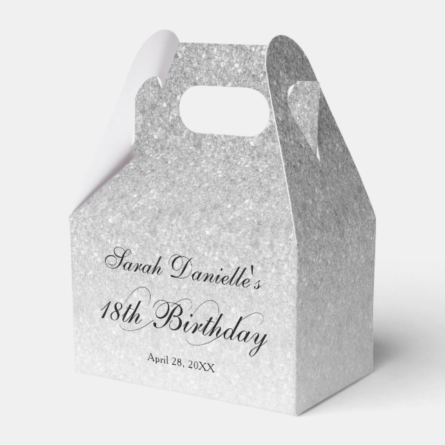 Silver Glam Glitter Personalised Favour Box (Front Side)