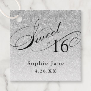 Silver Glam Glitter Sweet 16 Personalised Favour Tags