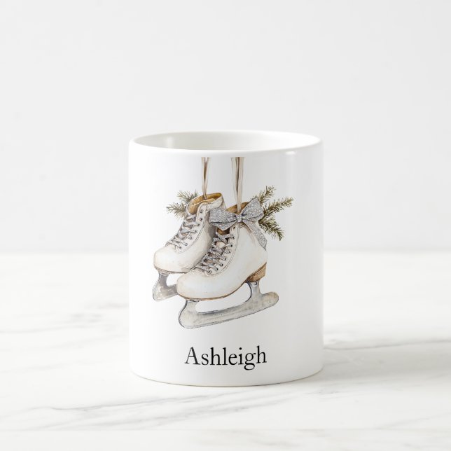 Silver Glam Ice Skates Christmas Coffee Mug (Center)