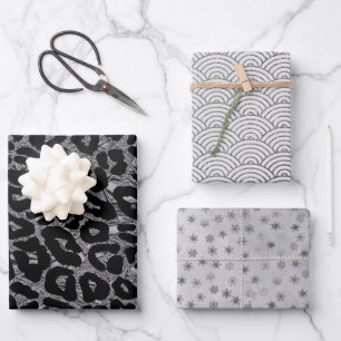 Silver Glam Leopard Snowflake Rainbows Wrapping Paper Sheet