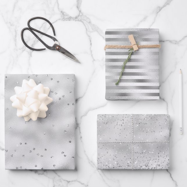 Silver Glam Sparkle Glitter   Wrapping Paper Sheet (Front)