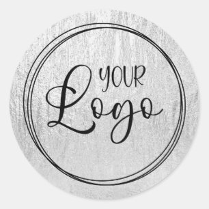 Silver Glam Texture Logo Classic Round Sticker