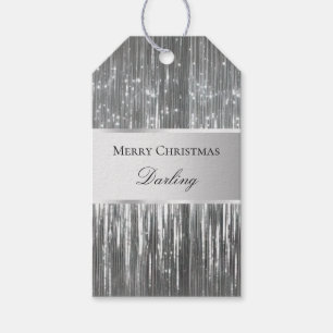 Silver Glam Tinsel Stripes Gift Tags