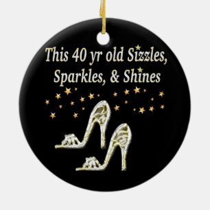 SILVER GLAMOROUS 40TH BIRTHDAY DESIGN CERAMIC TREE DECORATION