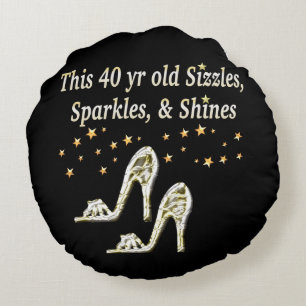 SILVER GLAMOROUS 40TH BIRTHDAY DESIGN ROUND CUSHION