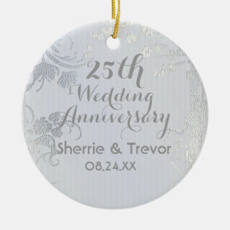 Silver Glimmer 25th Anniversary Ceramic Tree Decoration