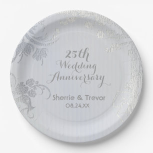 Silver Glimmer 25th Anniversary Paper Plate