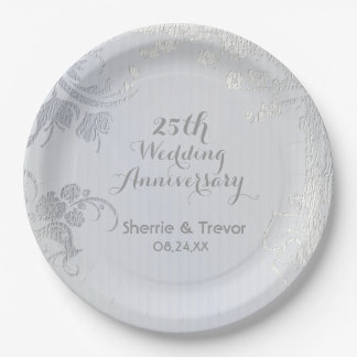 Silver Glimmer 25th Anniversary Paper Plate