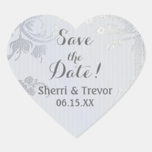 Silver Glimmer Heart Seal -  Save the Date