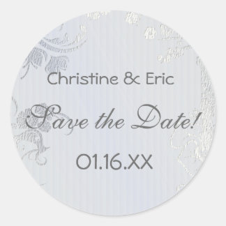 Silver Glimmer Save the Date Classic Round Sticker