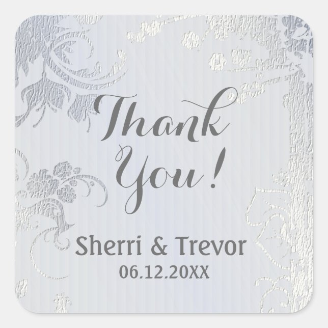 Silver Glimmer Thank You Square Sticker (Front)