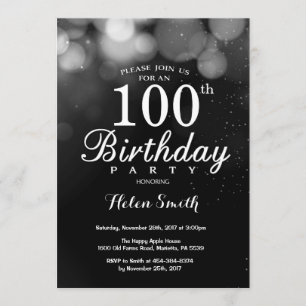 Silver Glitter 100th Birthday Invitation Card