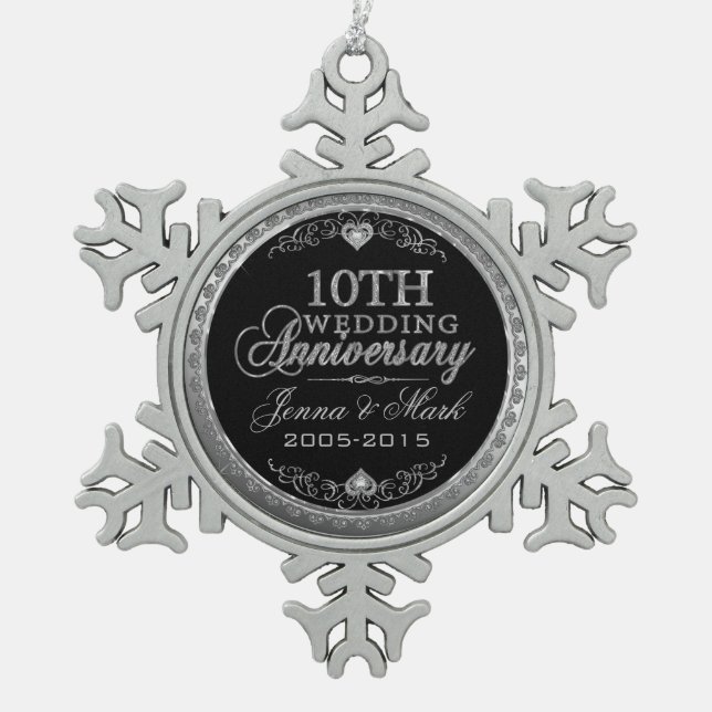 Silver Glitter 10th Wedding Anniversary Ornament (Front)