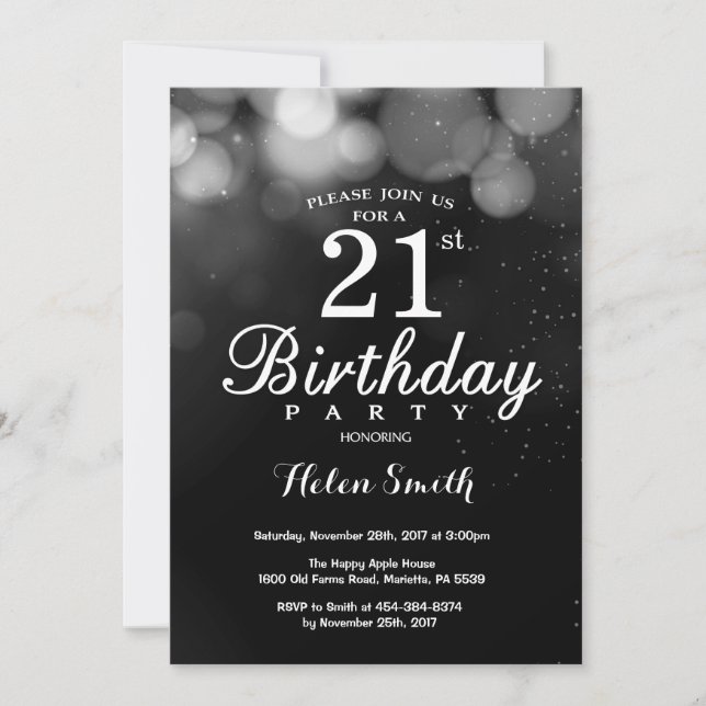 Silver Glitter 21st Birthday Invitation Card (Front)