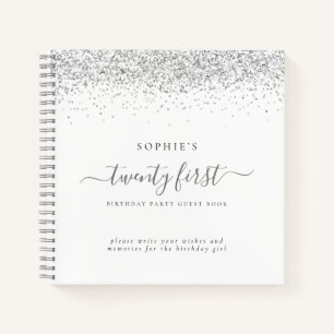 Silver Glitter 21st Birthday Party Guest Book