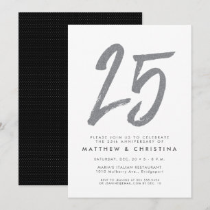 Silver glitter 25th anniversary party invitation