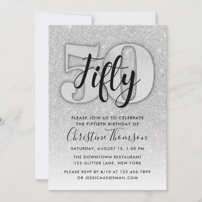 Silver Glitter 29th Birthday Invitation (Front)