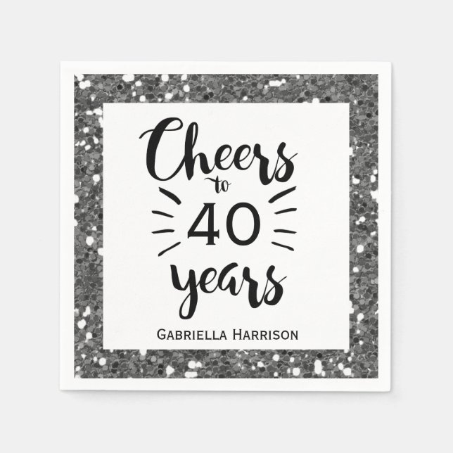 Silver Glitter 40th Birthday Napkin (Front)