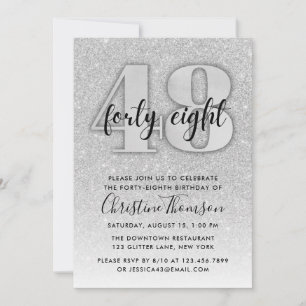 Silver Glitter 48th Birthday Invitation