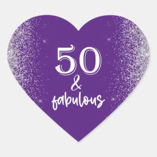 Silver Glitter 50th Birthday  Heart Sticker