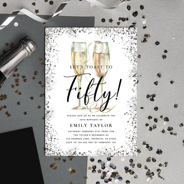 Silver Glitter 50th Birthday Party Invitation (Creator Uploaded)