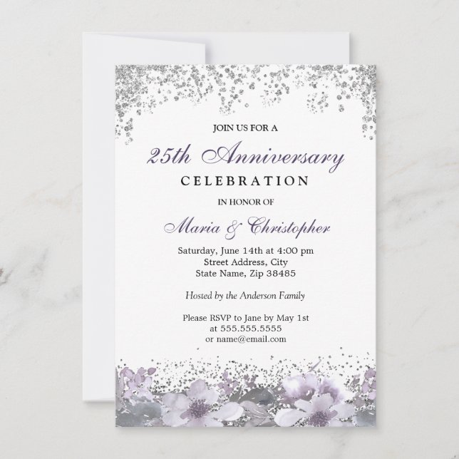 Silver Glitter 50th Wedding Anniversary Invite (Front)