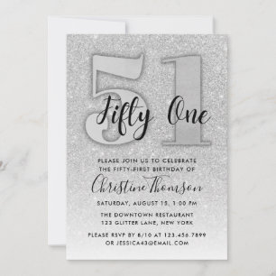Silver Glitter 51st Birthday Invitation