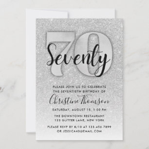 Silver Glitter 70th Birthday Invitation