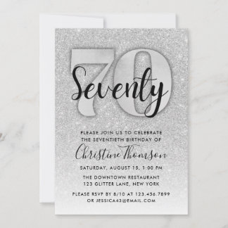 Silver Glitter 70th Birthday Invitation