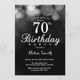 Silver Glitter 70th Birthday Invitation Card