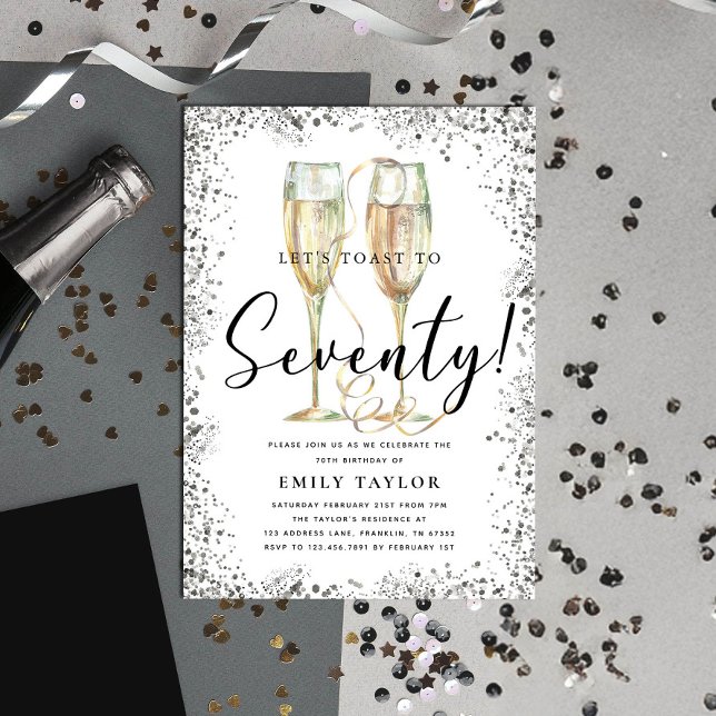 Silver Glitter 70th Birthday Party Invitation (Creator Uploaded)