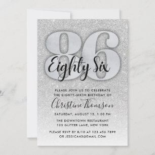 Silver Glitter 86th Birthday Invitation