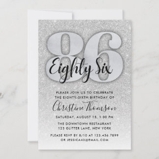 Silver Glitter 86th Birthday Invitation