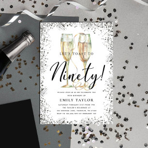 Silver Glitter 90th Birthday Party Invitation