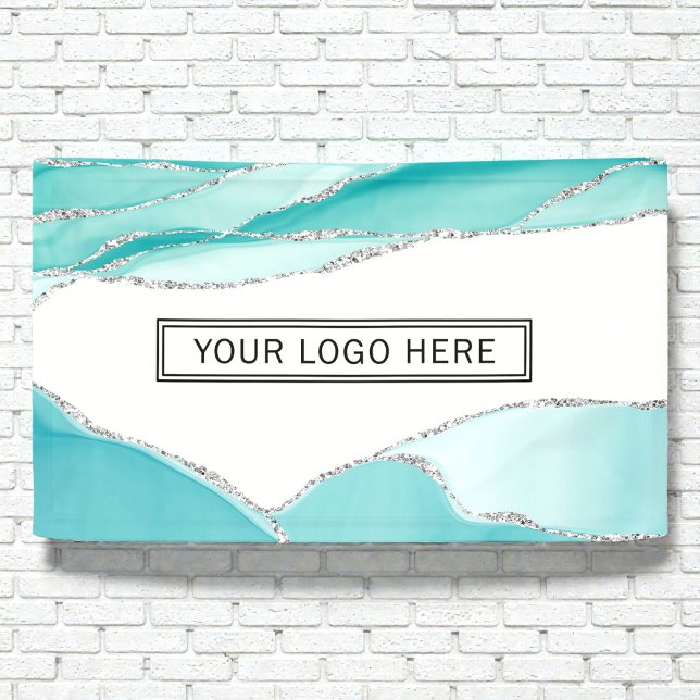 Silver Glitter Agate Teal Mint Watercolor Logo Banner (Silver Glitter Agate Teal Mint Watercolor Logo Banner)