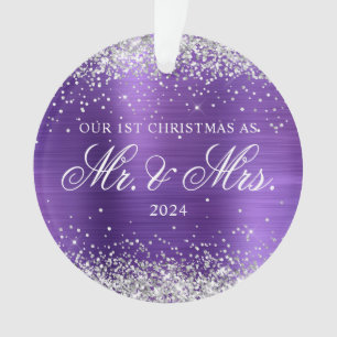 Silver Glitter Amethyst Foil 1st Christmas Photo Ornament