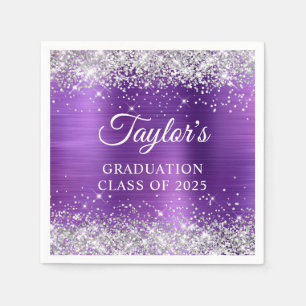 Silver Glitter Amethyst Foil Graduation Napkin