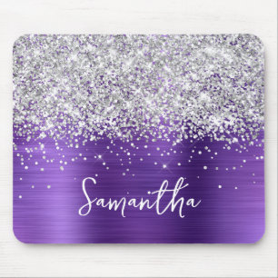 Silver Glitter Amethyst Glam Name Mouse Pad