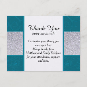 Silver Glitter and Aqua Teal with Swirly Design Postcard