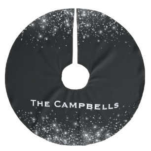 Silver Glitter And Black Elegant Monogrammed  Brushed Polyester Tree Skirt